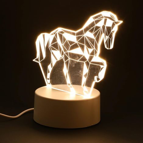Animal Nuit Lumière 3D Cheval Illusion Lampe USB Alimenté LED Signes Décoration pour Chambre Salon Bureau Lampe de Bureau Acrylique (1/5)