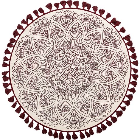 Alfombra redonda de algodón roja para salón estilo oriental ø 120 cm Ayakli