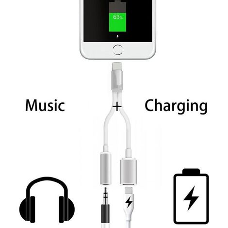 Adaptateur Lightning argenté, câble en Y de chargement et de synchronisation 3,5 mm (1/2)