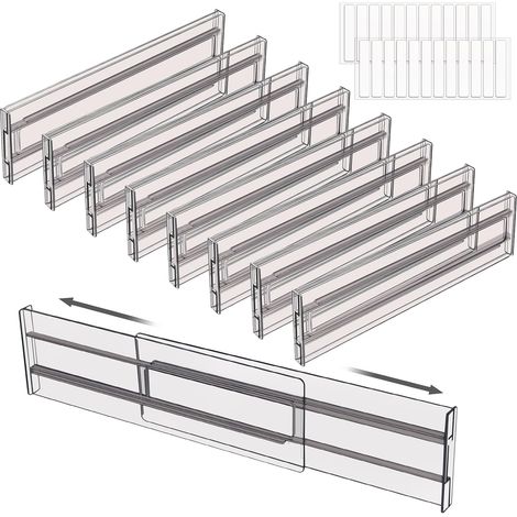 8 separadores de cajones ajustables de 27,5 a 52 cm, organizador de utensilios de maquillaje para baño. (1/5)