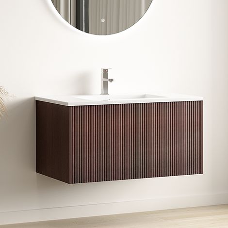 LOMAZOO meuble de salle de bain Sovina noyer façade cannelée - 80 (1/5)