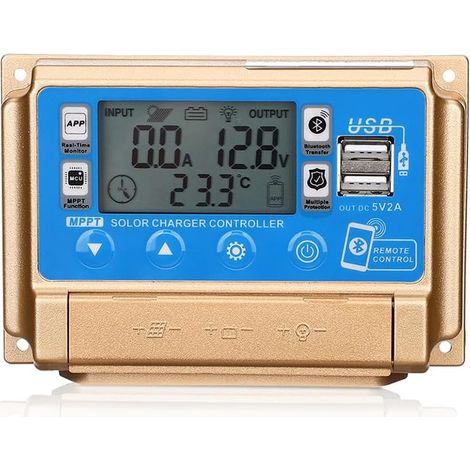 40A MPPT-Solarladeregler – 12V/24V-Solarladegerät – MPPT-Autofokus – mit LCD-Bildschirm, Bluetooth – Dual-USB-Solarladeregler – mehrere Modi