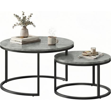 2 tables basses empilables modernes gris métal