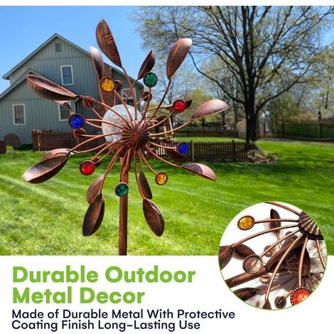 Girouette solaire Jewel Cup de 190 cm (75 pouces) - Globe en verre à DEL multicolores - Moulin à vent cinétique en métal à double direction - Décorations de jardin et d'extérieur faciles à assembler (1/5)