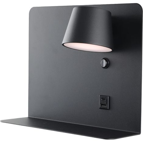 Applique murale noire avec USB-C et LED 6W dimmable 28cm