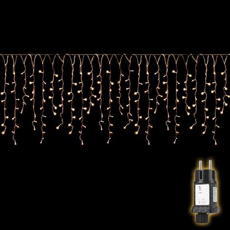 Rideau lumineux LED 5 m + câble d'alimentation 3 m, guirlande lumineuse décorative avec 180 LED étanches - Blanc chaud (1/5)