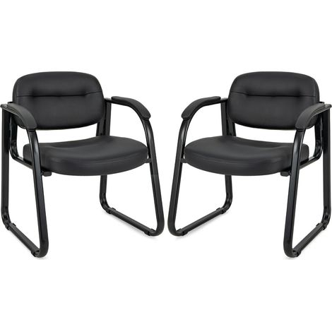 COSTWAY Set of 2 Meeting Office Chairs Leather Reception Chairs Guest Chairs Home (1/5)