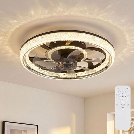 Ventilatore da soffitto con telecomando Lampada da soffitto a LED in cristallo dimmerabile, ritorno in avanti, 6 livelli, 30W 2700lm bianco caldo - bianco freddo, DxH 48 x 13 cm (1/5)