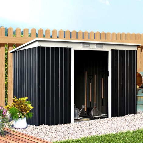 Outsunny Abri de jardin en acier galvanisé XXL 3.6 m² avec kit de fondation 280 x 130 x 172 cm. cabane de jardin cabanon rangement outils avec portes coulissantes verrouillables aérations. noir
