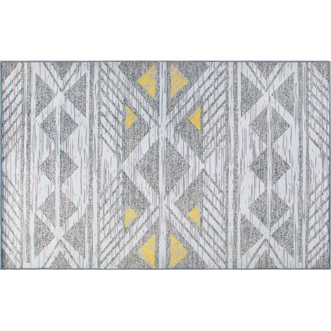 Alfombra gris con poliéster amarillo 160 x 230 cm patrón geométrico pelo corto Kargi