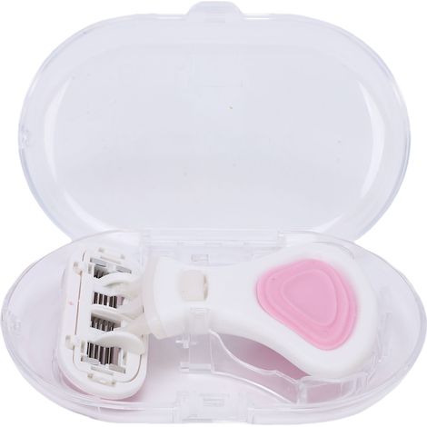 Mini kit de rasage de voyage pour femme, 6 lames, manche pliable antidérapant, 3 recharges, rose (1/5)