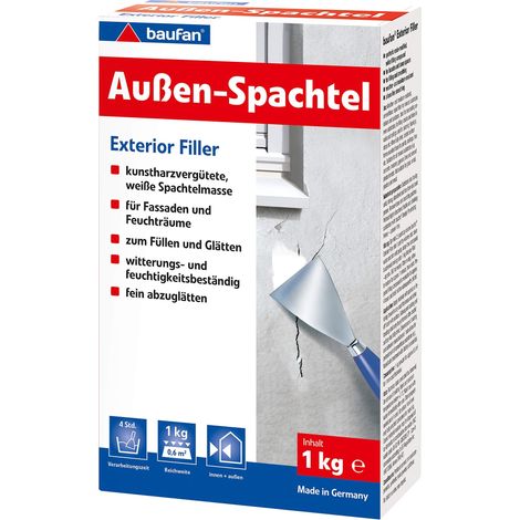 Enduit extérieur blanc 1kg Enduit amélioré à la résine synthétique pour remplir, lisser les façades et les pièces humides Résistant aux intempéries et à l'humidité (1/4)