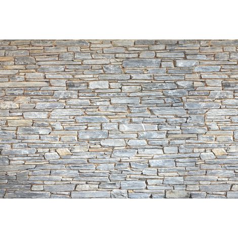 Papier peint panoramique gris pour salle de bain | Tapisserie panoramique moderne | Papier peint panoramique aspect mur en pierre - 267 x 400 cm (4 pièces) (1/2)