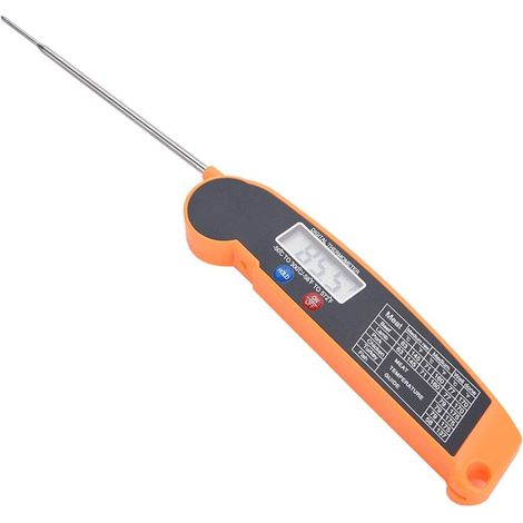 Thermomètre Alimentaire, thermomètre à Viande numérique LCD, thermomètre de Cuisson avec sonde Pliable pour Cuisine, Cuisine en Plein air, grillades et Barbecue(Orange) (1/5)