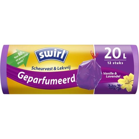Sac poubelle à pédale Swirl avec cordon de serrage parfumé vanille-lavande 20 L 12 pièces