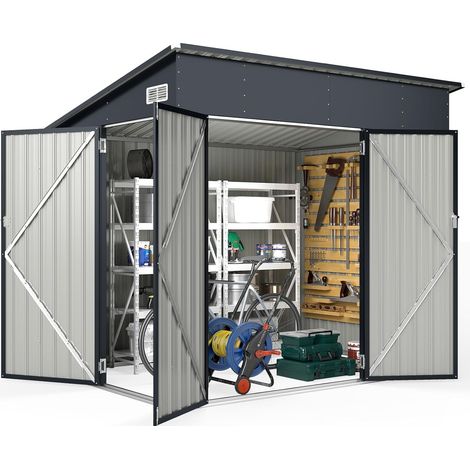 COSTWAY Capanno da Giardino 235 x 174 cm, Casetta Porta Attrezzi da Esterno in Acciaio Zincato con 3 Porte Bloccabile, Tetto Inclinato e Prese d'Aria, Ideale per Cortile e Patio (1/5)