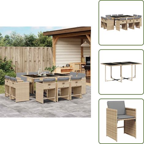 The Living Store 11-tlg. Garten-Essgruppe mit Kissen Beigemischung Poly Rattan - Gartentisch (1/5)