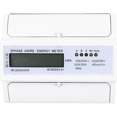 Compteur électrique numérique triphasé 4 fils 7P sur rail DIN, compteur électronique kWh (30(100)A) (1/5)