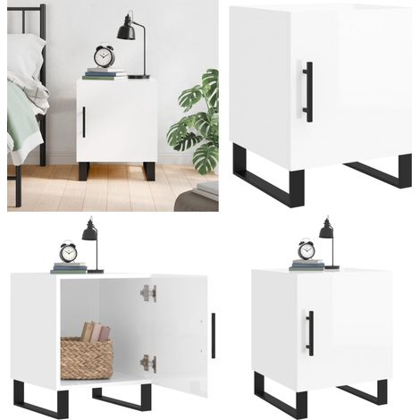 Comodino Bianco Lucido 40x40x50 cm in Legno Multistrato - Comodino moderno - Comodino con scomparto