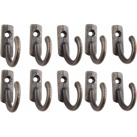 Crochet mural décoratif vintage en bronze – Lot de 10 crochets en alliage de zinc – Dimensions 27x7x22mm – Pour clés et accessoires - 10Pcs