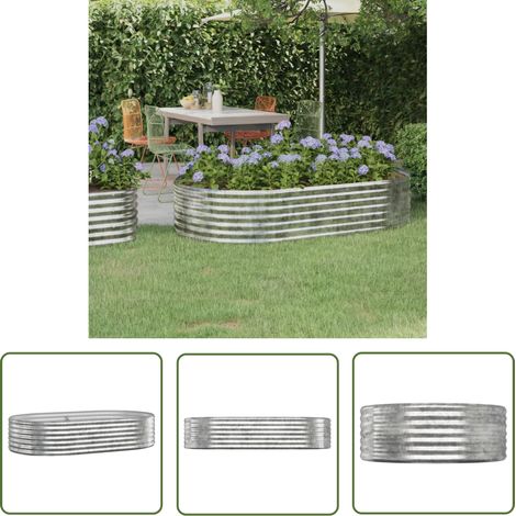 The Living Store Lit surélevé de jardin Acier enduit de poudre Argenté - Jardinière Surélevée - Bac À Fleurs - Pots De Jardin - Décoration Extérieur - Fleurissement Balcon (1/5)