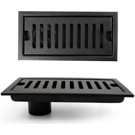 Grille Douche, Caniveau de Douche, Noir Siphon de Sol avec Grille en Acier Inoxydable, Convient pour WC, Salle de Bain, Cuisine, Balcon (1/5)