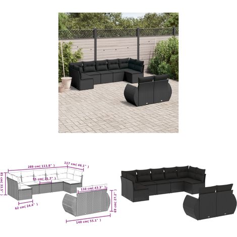9-tlg. Garten-Sofagarnitur mit Kissen Schwarz Poly Rattan - Gartenmöbel - Outdoor Möbel - Rattan Gartenmöbel - Lounge Set - Esstischgarnitur - Home & Living (1/3)