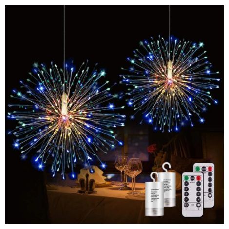 Guirlandes lumineusesLot de 2 feux d'artifice 150 LED fil de cuivre Starburst guirlandes lumineuses 8 modes guirlandes lumineuses à piles avec télécommande (coloré) (1/5)