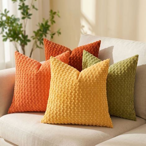 Popular Bubble Corduroy Throw Pillow/Cushion Cover for Living Room and Sofas (Cushion not included) -- Rust Red + Green + Orange + Yellow -- 4545cm