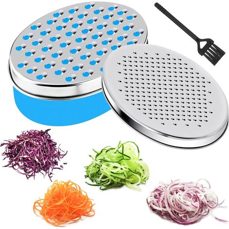 Cheese Grater with Container, Manual Vegetable Grinder, Food Storage Container, Oval Box with Cleaning Brush, for Peeling (Blue) (1/5)