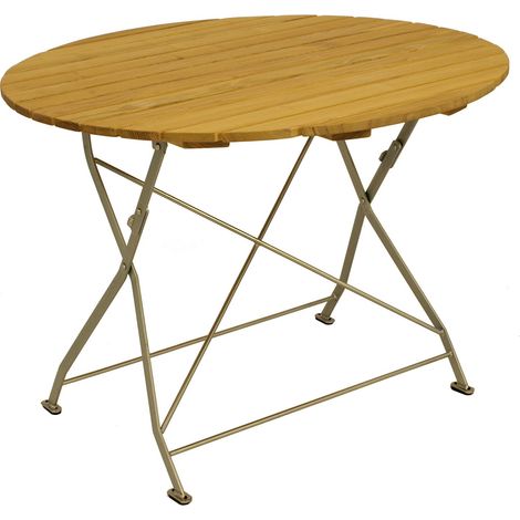 Table ronde pliante acier plat galvanisé + Robinier (1/5)