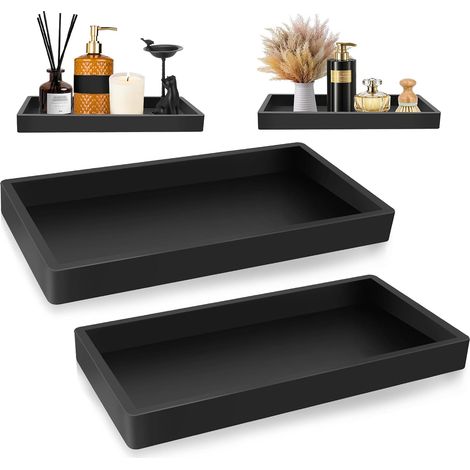 Ablage fürs Badezimmer – 2-teilig – Schwarzes Silikon – Rutschfest – Für Waschtisch und Waschbecken – 20 x 10 cm (1/5)