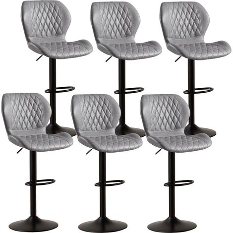 Barhocker 6er Set Grau, höhenverstellbar, drehbar, mit Lehne, Kunstleder (1/5)