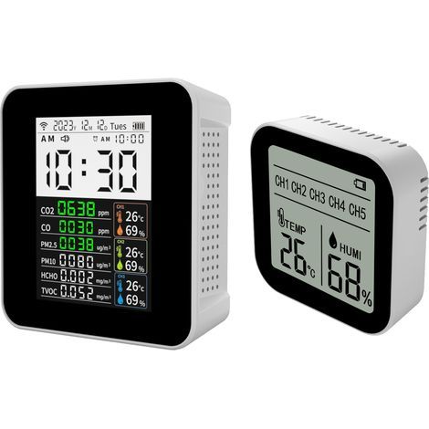 16-in-1-Luftqualitätsdetektor: CO₂, TVOC, HCHO, PM₂.₅, PM₁₀, PM₁₀, intelligenter Temperatur- und Feuchtigkeitsmonitor, Echtzeit-Datenüberwachung, 2,8-Zoll-TFT-Display