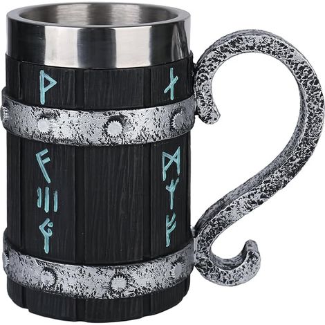 Wooden Barrel Beer Mug, Chope à bière faite à la main en bois avec doublure en acier inoxydable, gobelet médiéval pour café/boisson/jus pour hommes (1/5)