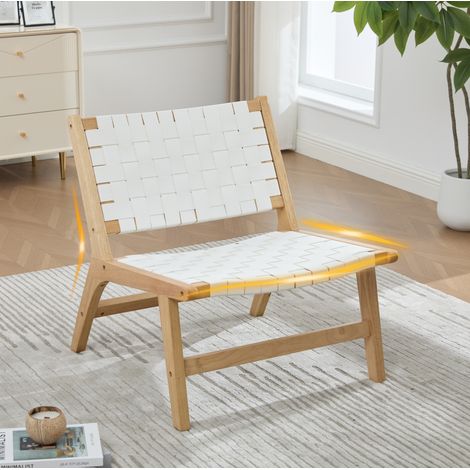 Poltrona moderna a scacchiera, struttura in legno, seduta in PU bianco, senza braccioli, 71x66x72 cm (1/5)