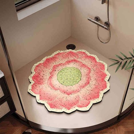 Tapis Douche Antiderapant en PVC, Fleurs de Lotus 3D (Fleur de Lotus,100cm) (1/5)