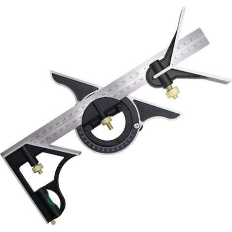 Équerre à Combinaison 300mm, Équerres de charpentier, Règle d'angle en Acier Inoxydable, Équerre Combinée avec Niveau à Bulle et Tire-Lignes Pratique, Idéal pour les travaux de menuiserie