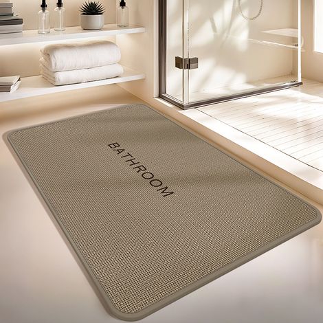 Tapis de bain en lin tissé épais et ultra-absorbant – antidérapant, doux au toucher, idéal pour salle de bain, toilettes et entrée – format carré 40 x 60 cm – couleur camel – coins arrondis
