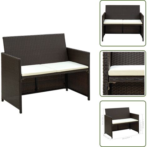 The Living Store Divano da Giardino a 2 Posti con Cuscini Marrone in Polyrattan - Divano da esterno