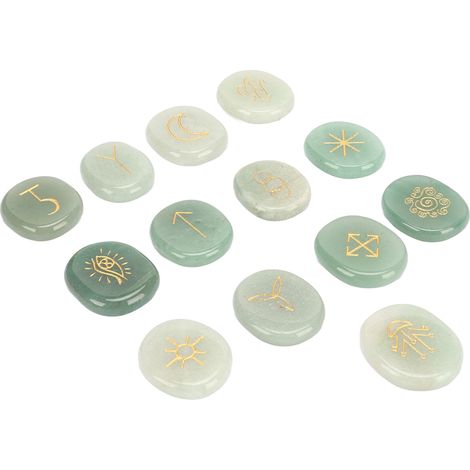13 Pièces Runes en Pierre Sacoche de Divination Méditation Yoga Vert (1/5)