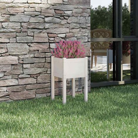 Jardinière - Balconnière à fleurs Blanc 40x40x70 cm Bois de pin massif BV183911 - BonneVie (1/5)