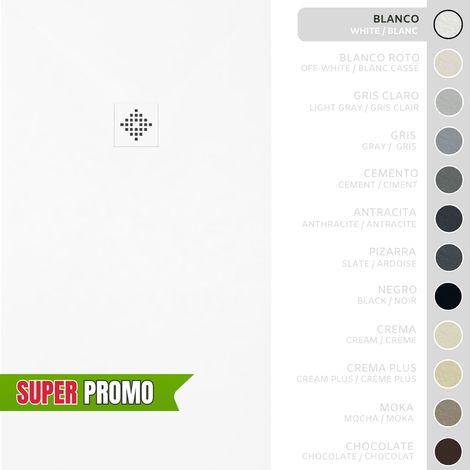 SOULBATH Plato de Ducha - Resina - Gel Coat - Textura Liso/Piedra - Antideslizante  - Color Blanco - 160X70- Extraplano 3cm. Incluye Válvula desagüe y Rejilla - REJILLA MISMO COLOR (1/5)