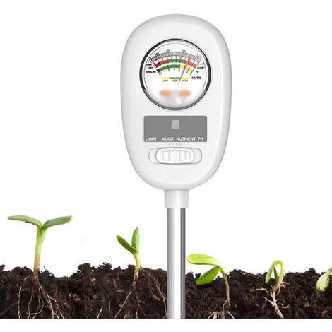 Kit de análisis de suelo 4 en 1: humedad, luz, nutrientes y pH. Apto para plantas de interior, jardín y cultivo. No requiere pilas.