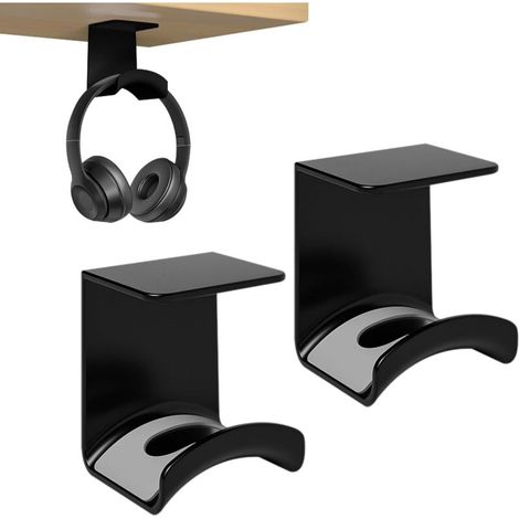 Supporto per cuffie da gioco in 2 pezzi, supporto per cuffie da gioco sotto la scrivania, supporto per cuffie con adesivo 3M, antiscivolo e resistente all'usura, adatto per scrivanie e tavoli per comp (1/4)