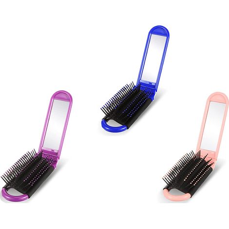 Lot de 3 mini brosses à cheveux démêlantes pliables avec miroir, peigne de poche pour adultes et enfants (1/5)
