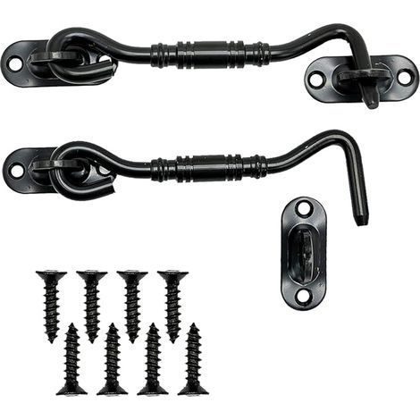 2 Pieces Black Stainless Steel Door Hooks with Door Locks and Bolts for Barn Doors, Bathrooms, Windows, Sliding Doors (10cm) (1/5)