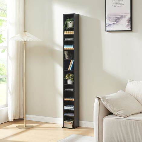CD Regal Tynset 175x20x20 cm mit 12 Fächern Schwarz [en.casa]