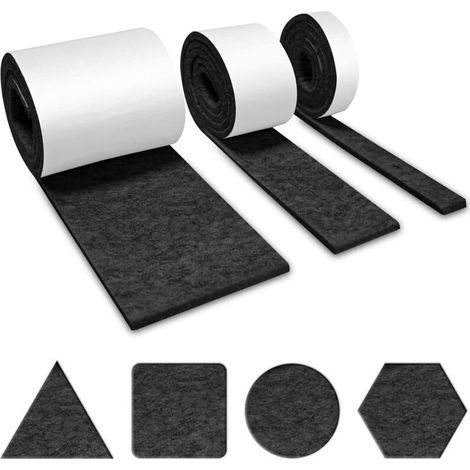 3 Rouleaux Feutrine Autocollante (100cmx10cm, 100cmx5cm, 100cmx2cm), Patin Feutre, Patins Feutres pour Meubles, Bande de Protection Autocollante Meuble, Auto-AdhéSif Autocollant Meuble Noir (1/5)