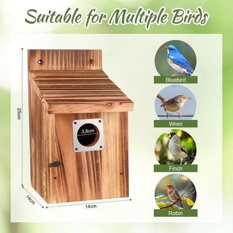 Nichoir en Bois pour Oiseaux Sauvages Lot de 4 Mangeoire Cabane à Oiseaux Extérieur avec Protection Métallique Anti-Prédateurs pour Mésanges Moineaux et Petits Oiseaux de Jardin (1/5)
